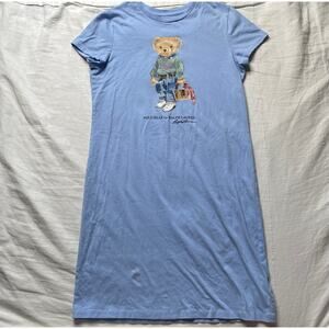 Polo Ralph Lauren Bear Cotton Jersey Tee Dress Light Blue Sz XL Girls Youth